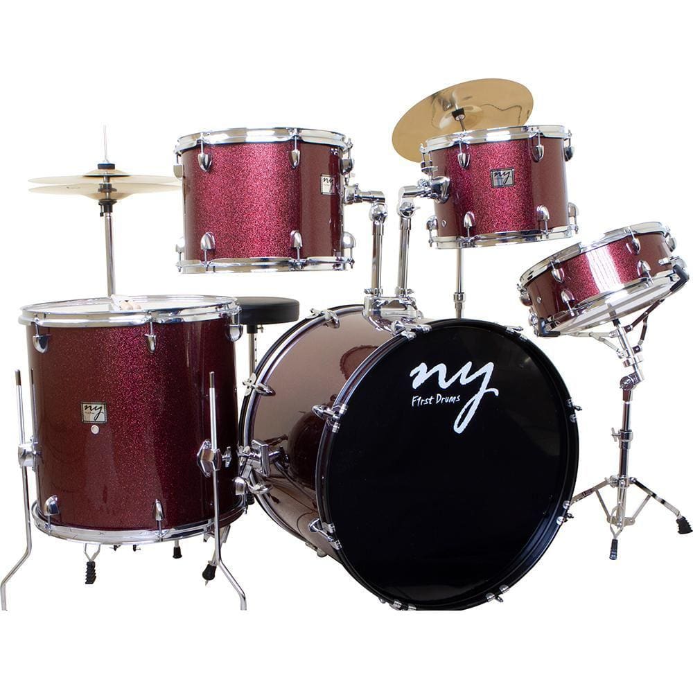 Bateria Acústica 2t Pr Sp Wine Sparkle Vinho Com Banco Ny F1rst [F097]