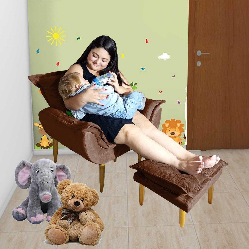 Poltrona Puff Opala Amamentação Fixa E Confortável Tecido Suede TerraCota