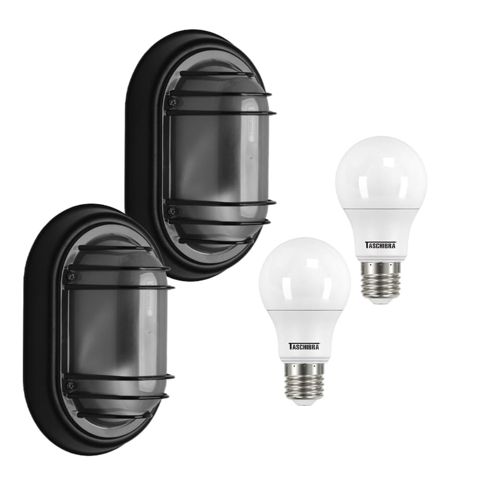 Kit 2 Luminárias Arandelas Alumínio Tartaruga Preta com Lâmpadas 9w 6500k - Taschibra