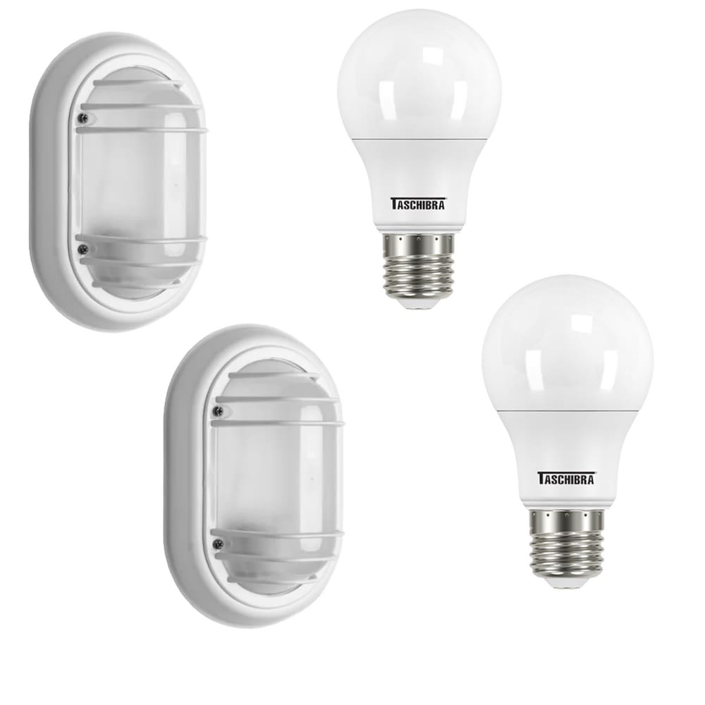 Kit 2 Luminárias Arandelas Tartaruga Suprema Branca com Lâmpada 9w 6500k - Taschibra