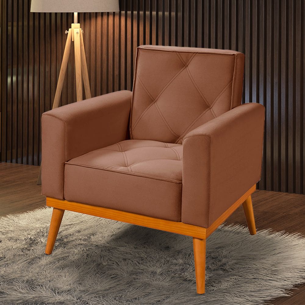 Poltrona Florença Veludo Canela