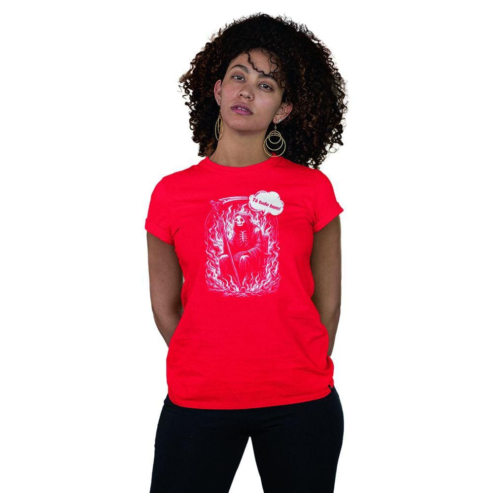 Camiseta Feminina Tá Tudo Bem Só Que Não Fogo Caveira Humor