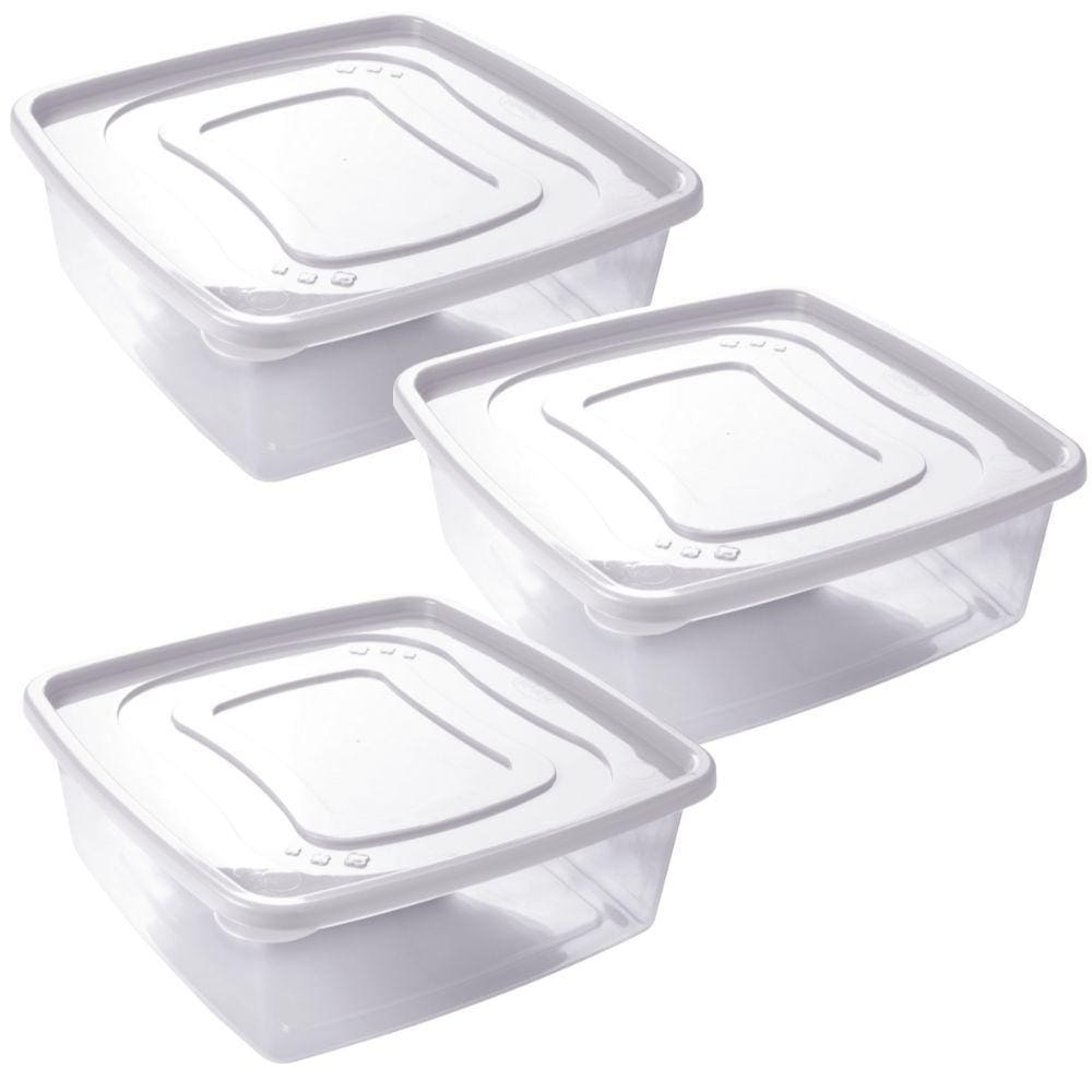 Pote de plástico Clic quadrado 6,6 litros branco 3 unidades Plasutil ref.2417