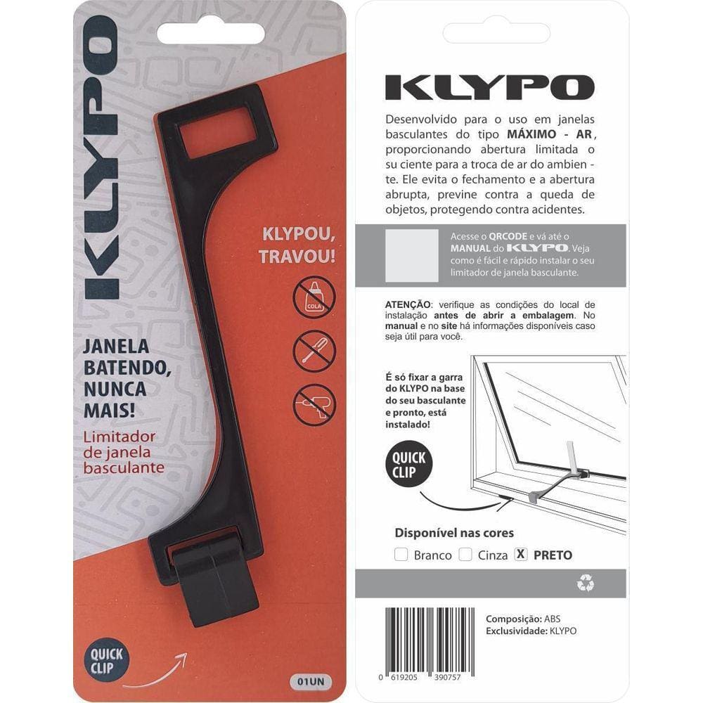 Klypo Limitador Da Abertura De Janela Basculante Preto