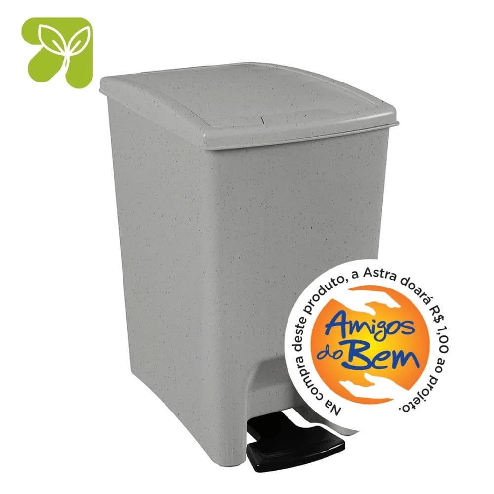Lixeira 10 Litros Pedal Dupla Abertura Granito Cinza e Preto Astra LPDA10S*GC-PR