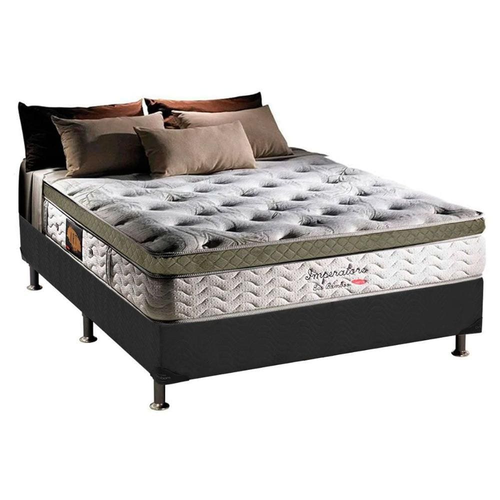 Cama Box Casal: Colchão Molas MasterPocket Ensacadas Herval Imperatore Eco Bamboo + Base CRC Suede Gray(138x188)