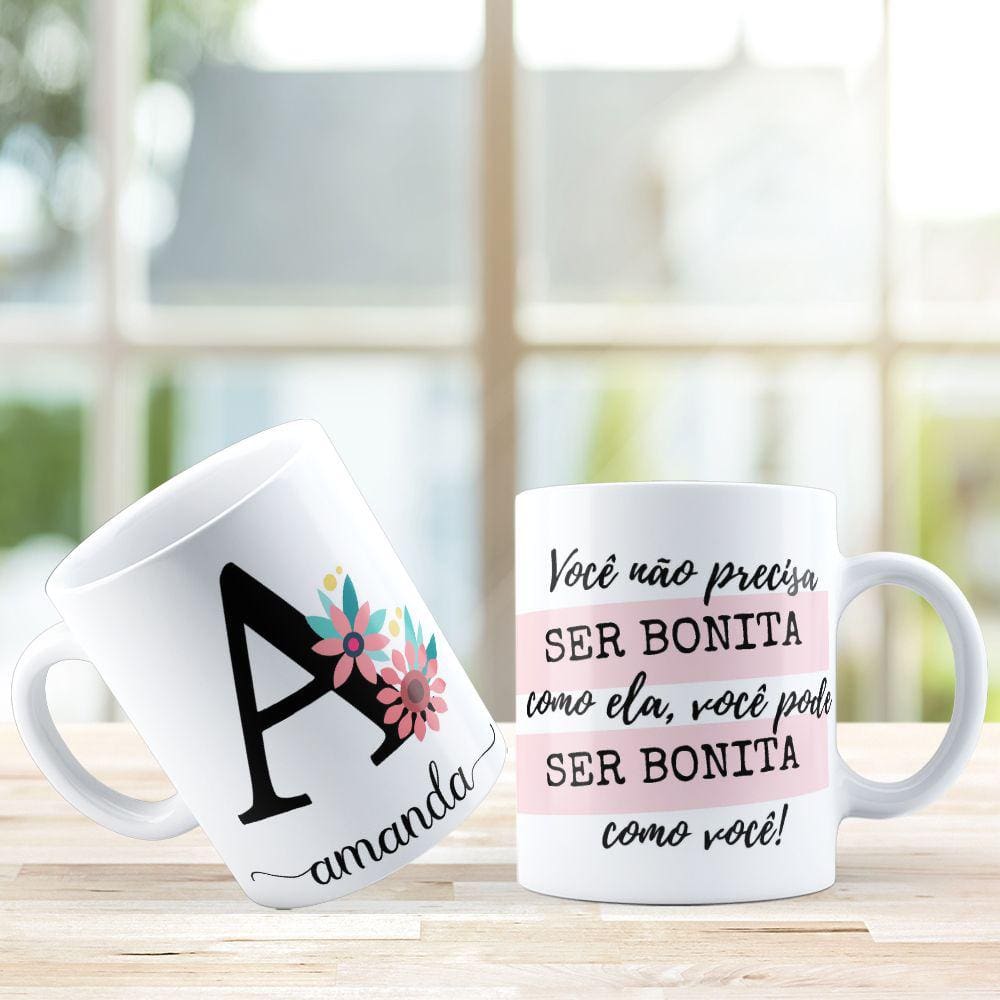 Canecas Coleção Alfabeto Floral Frases A/Z Letra A