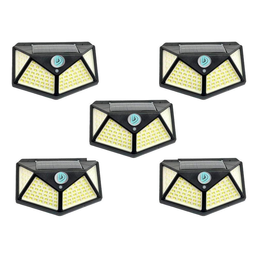 Kit 5 Luminárias Solar 100 Leds Prova Dágua Sensor Presença