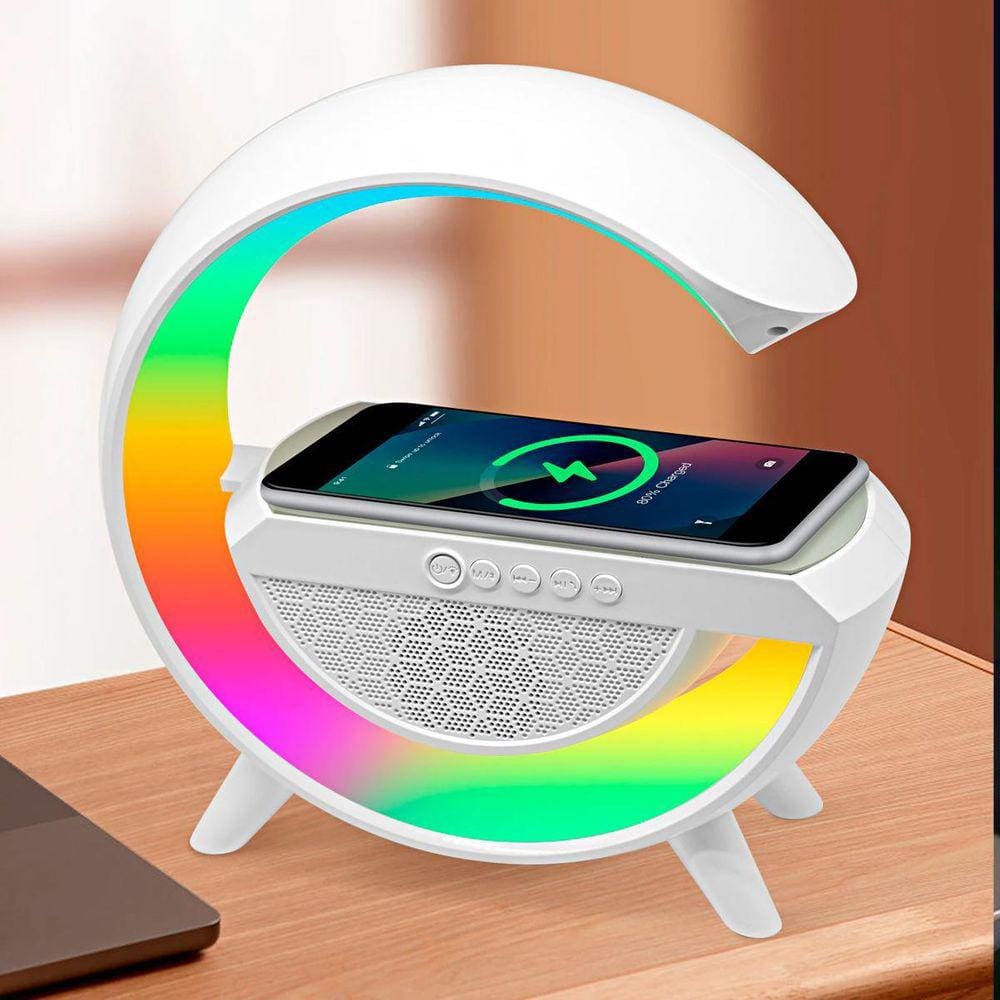 Luminária G-Speaker Led Rgb Som Bluetooth Carregador Inducão