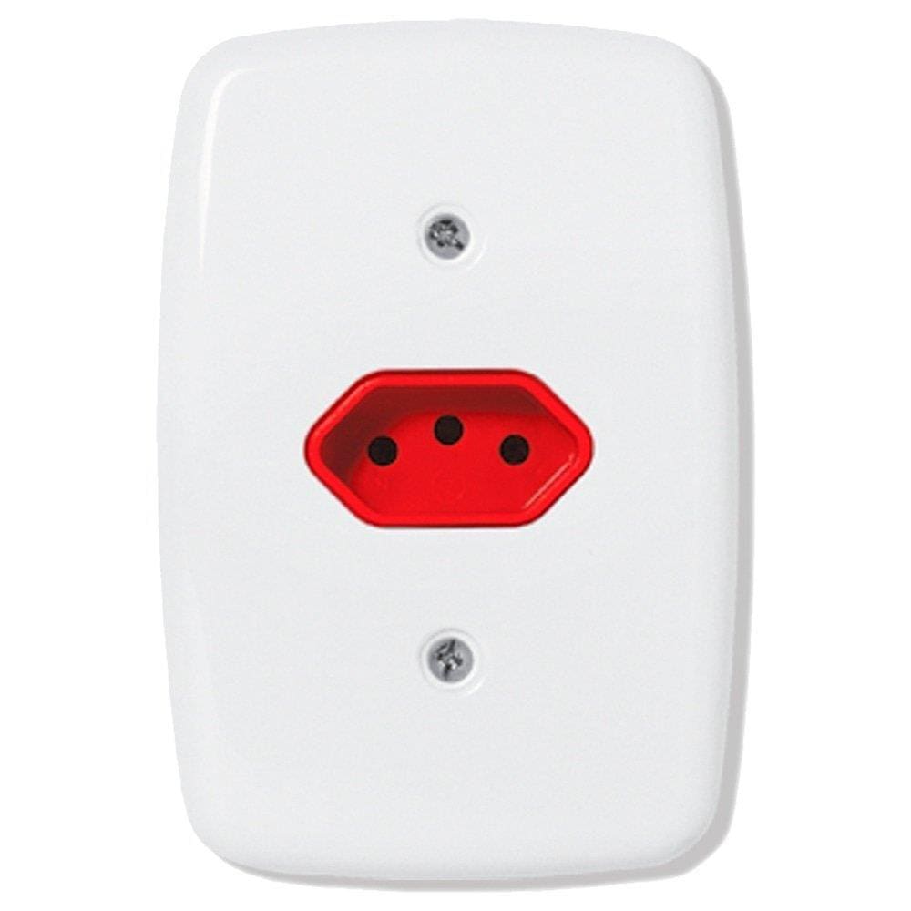 Tomada Pluzie Módulo Ideale 2P+T 20A com Placa Vermelho