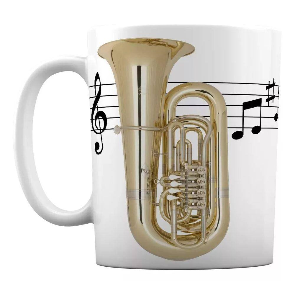 Caneca Branca Música Notas Musicais Instrumento Tuba Tubista