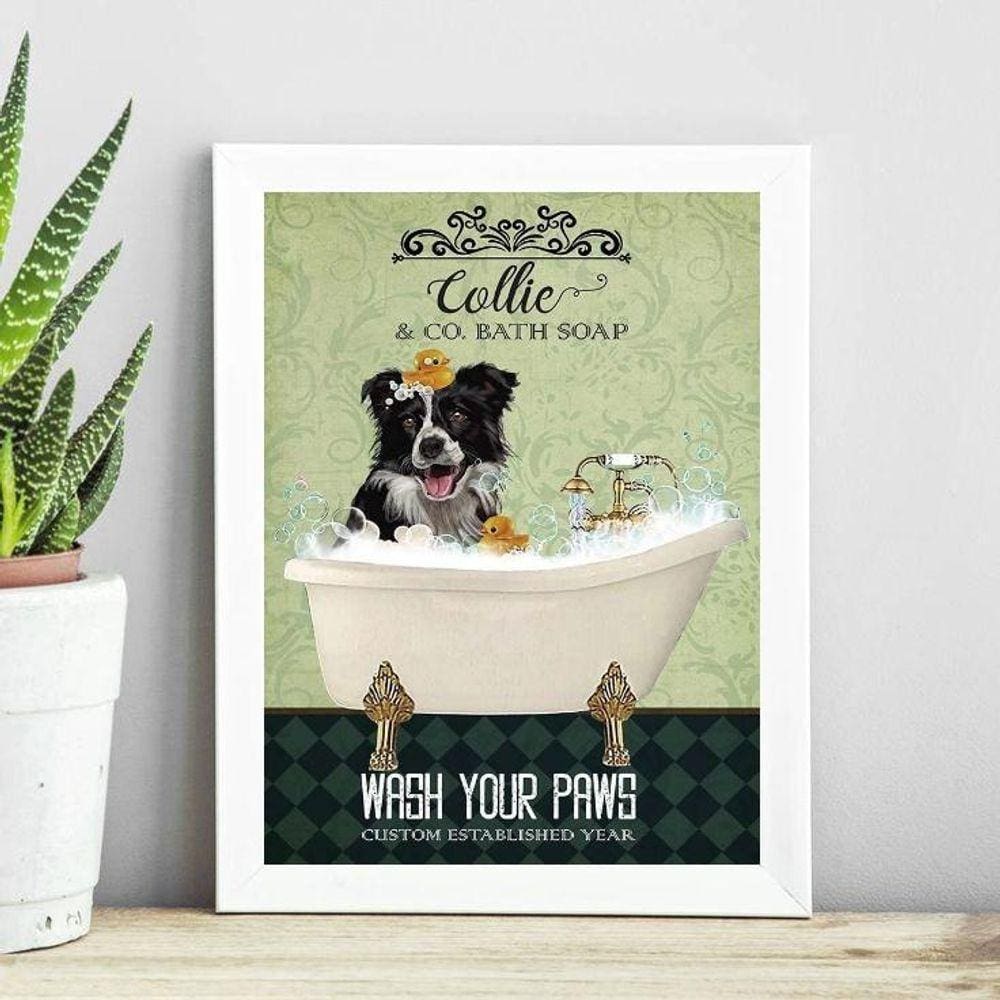 Quadro Decorativo Banheiro Border Collie 45X34Cm - Com Vidro