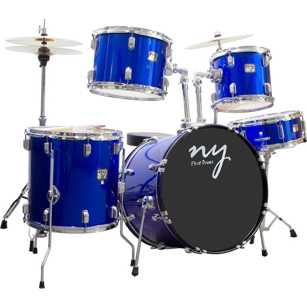Bateria Acústica 2t Cromada Azul Com Banco Ny-f1rst [F097]