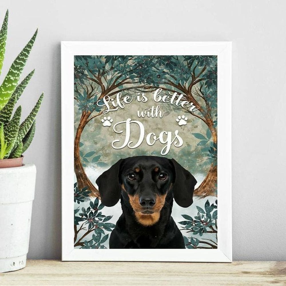 Quadro A Vida É Melhor Com Cães 24X18Cm
