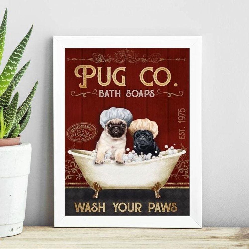 Quadro Decorativo Banheiro Pugs 45X34Cm