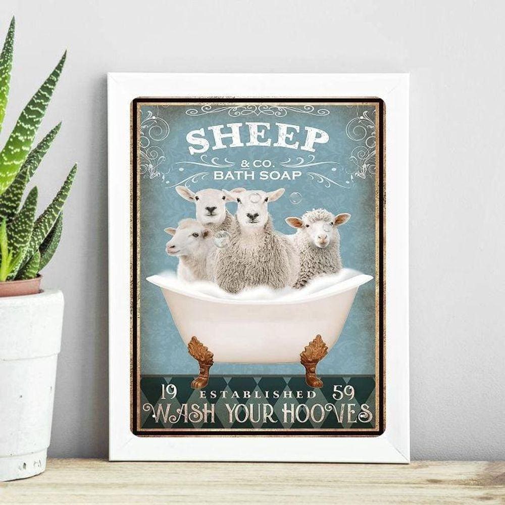 Quadro Decorativo Banheiro Ovelhas 45X34Cm
