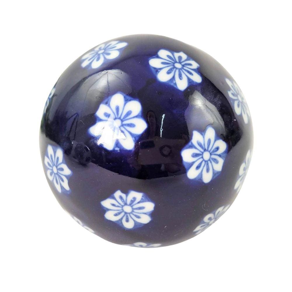 Bola Decorativa Azul E Branco Floral 10Cm Porcelana D