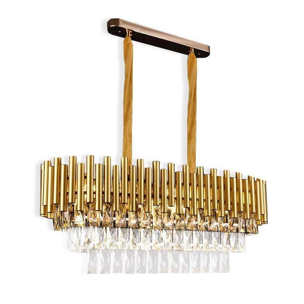 Pendente Dourado Com Cristais 76Cm 9L E14 Sindora Dcd00455