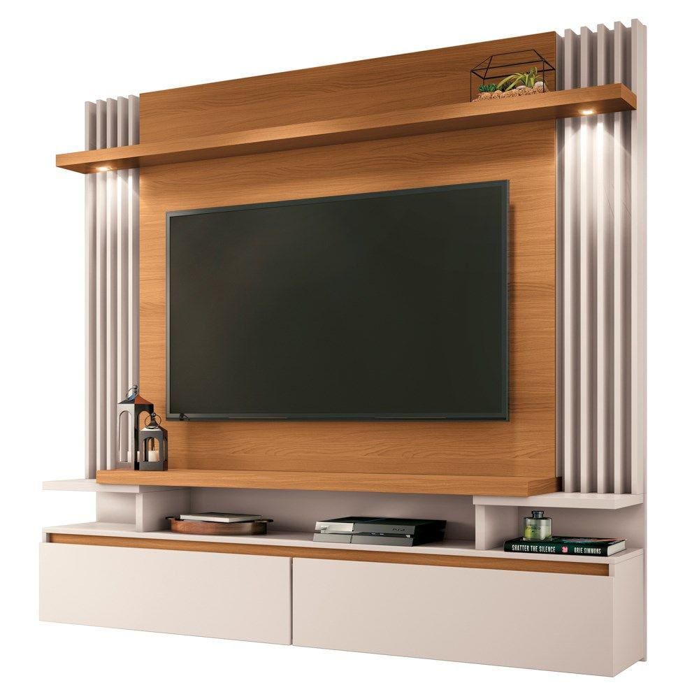 Painel para TV Suspenso 55 Pol. Ripado Khosmos H01 Off White/Cinamomo - Mpozenato