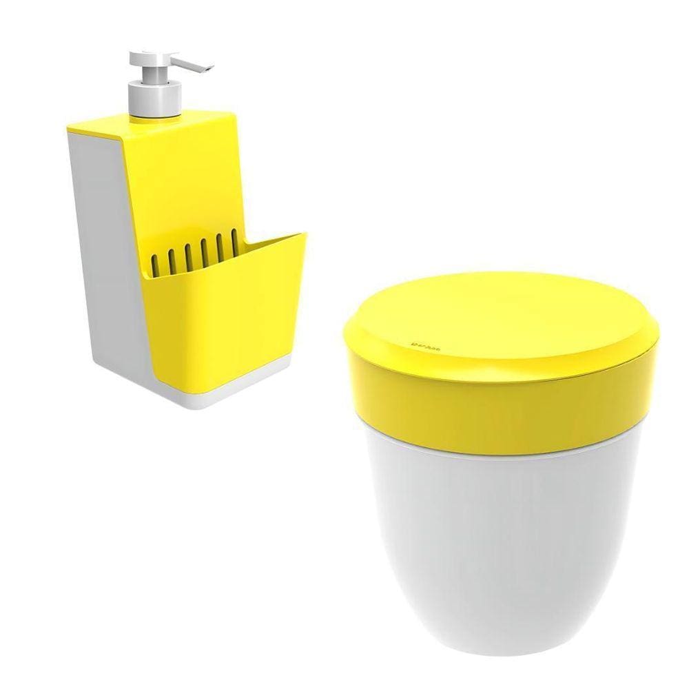 Kit Porta Detergente E Lixeira 2,5L Redonda Amarelo - Crippa
