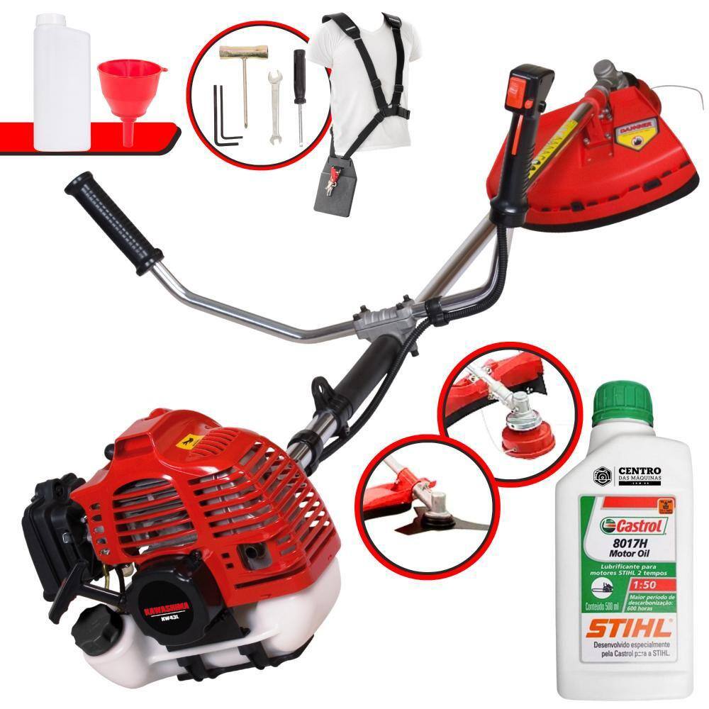 Roçadeira Profissional Lateral Kawashima KW43-L À Gasolina 2T 43cc 1,7HP Com Lâmina 3 Pontas e Carretel Nylon + ÓLEO STIHL 2T
