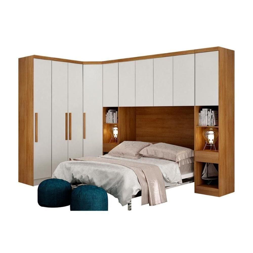 Quarto Modulado Bari 5 Peças Armário Ponte Closet 2 Guarda Roupas 2 Complementos Freijó-fendioff