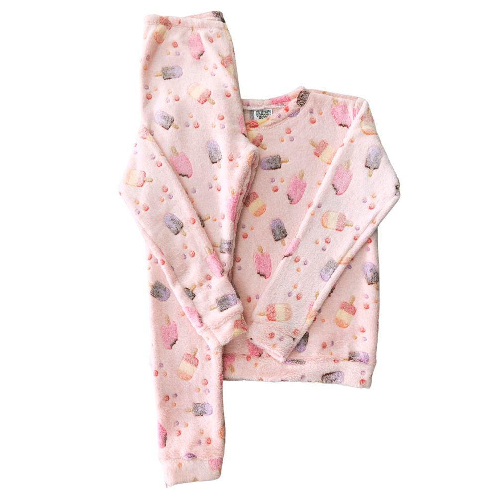 Pijama Infantil Longo Fechado Inverno Sorvete Rosa - Tam. 08