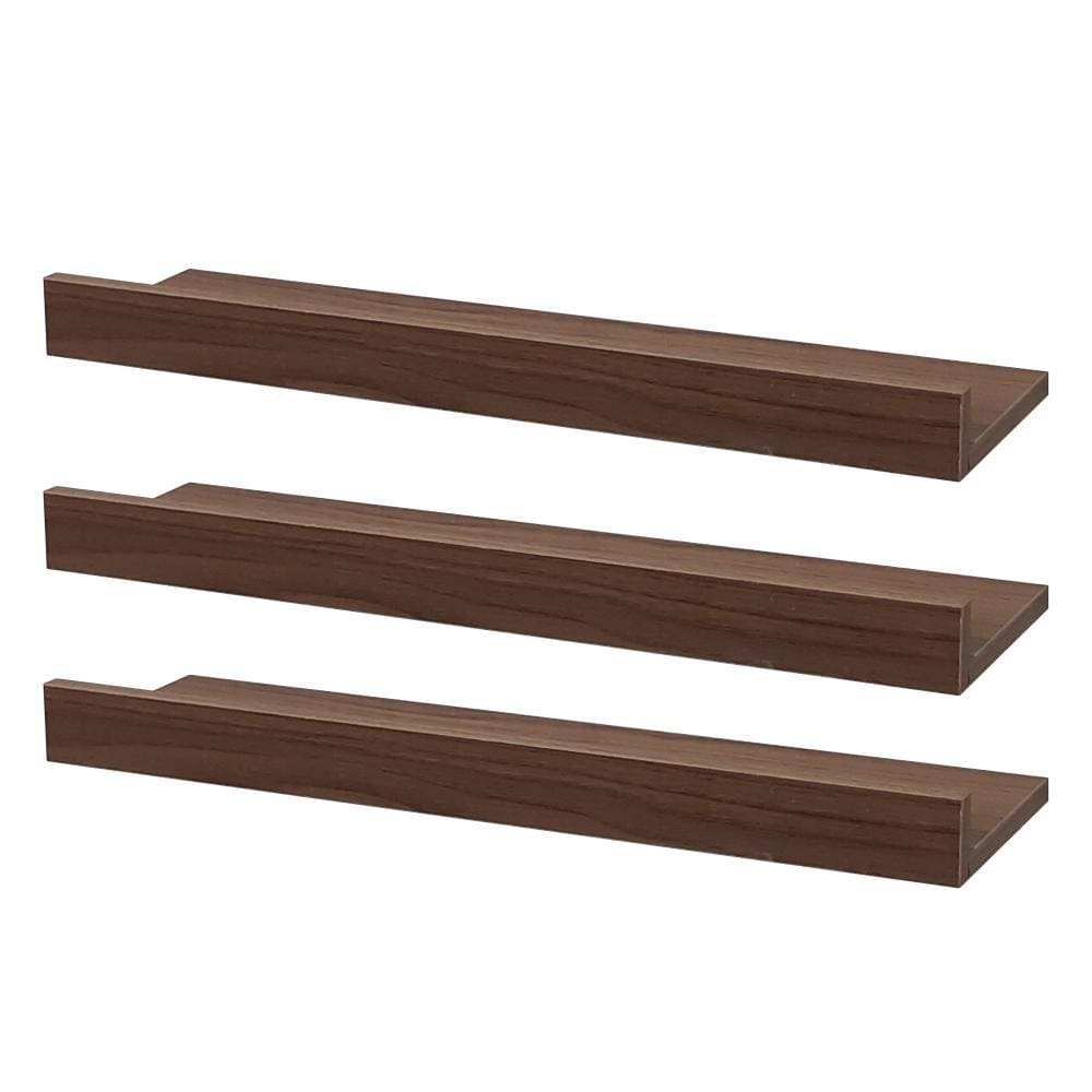 Kit 3 Prateleiras Porta Quadros 40 x 15cm Nogal Suporte Invisível
