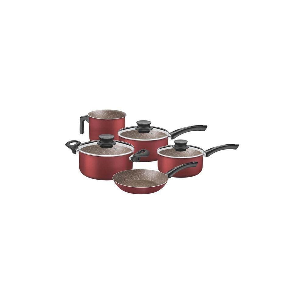 Jogo De Panelas Paris Texture Alumínio Revestimento Antiaderente Starflon Vermelho 5 Pçs