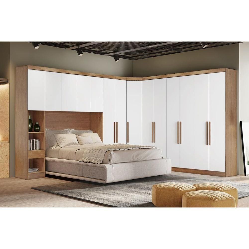 Quarto Casal (1 Armário Ponte + 1 Closet + 2 Guarda Roupas + 1 Complemento) Freijo Cumaru C- Fendi