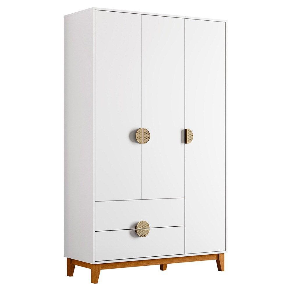 Guarda Roupa Solteiro 3 Portas 2 Gavetas 120cm Ipê Branco - Albatroz