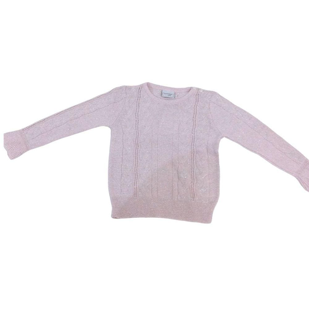 Blusa infantil fem tricot Noruega rosa+prata