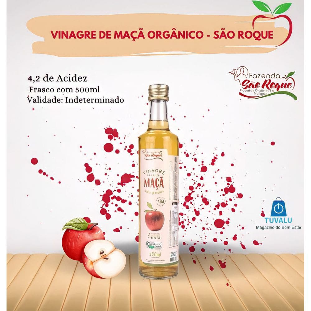 Vinagre De Maçã (Orgânico) (4,2% de Acidez) - Fazenda São Roque 500ML