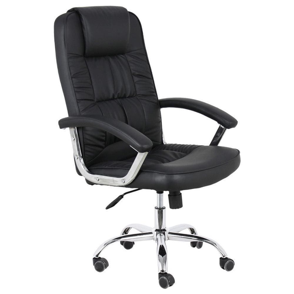 Cadeira De Escritório Presidente Base Cromada Com Rodinha Fortt Copenhague Preta - Cpf07-p