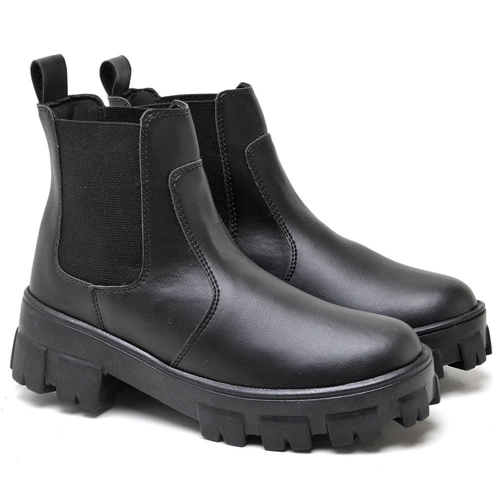 Bota Coturno Feminino Elástico Moda Moderno Elegante Confortável Sola Tratorada - 35 - Preto
