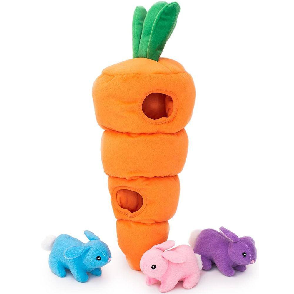Brinquedo Pelúcia ZippyPaws Burrow Cenoura com Coelhos Com Apito Para Cães e Gatos