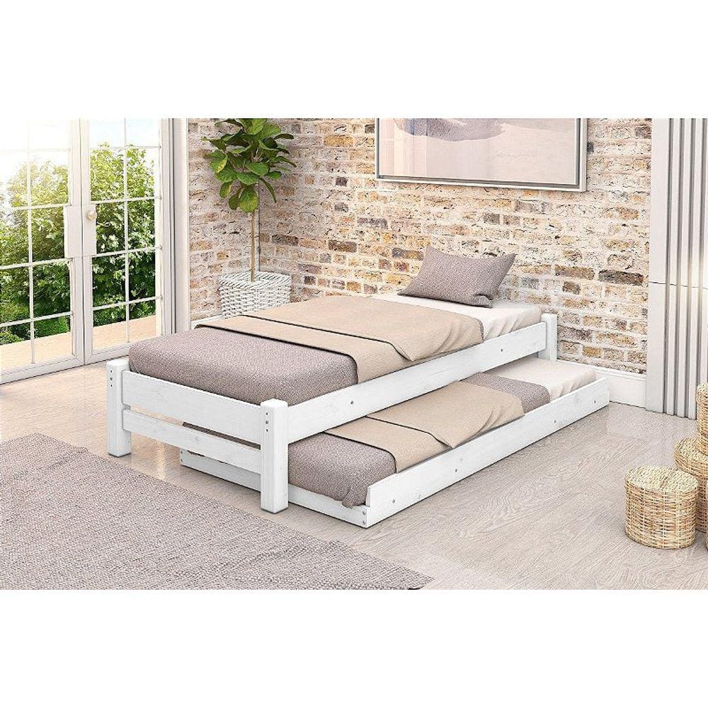 Bicama de Solteiro Turca Madeira Maciça cor Branca