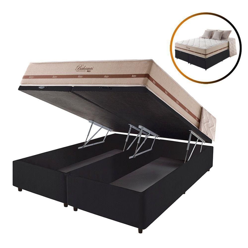 Cama Box Baú King Preto + Colchão Molas Bahamas 193cm