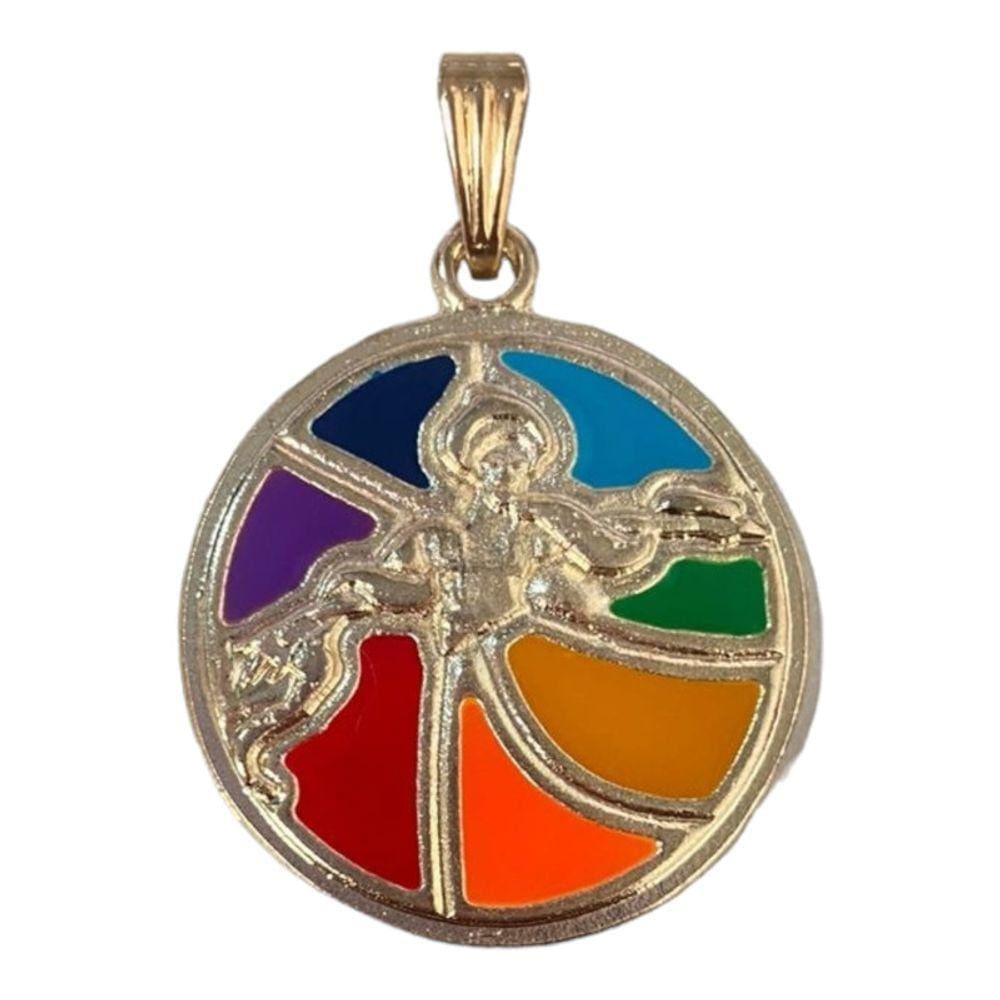 Pingente Orixá Oxumarê Colorido 2,5 cm em Metal Dourado