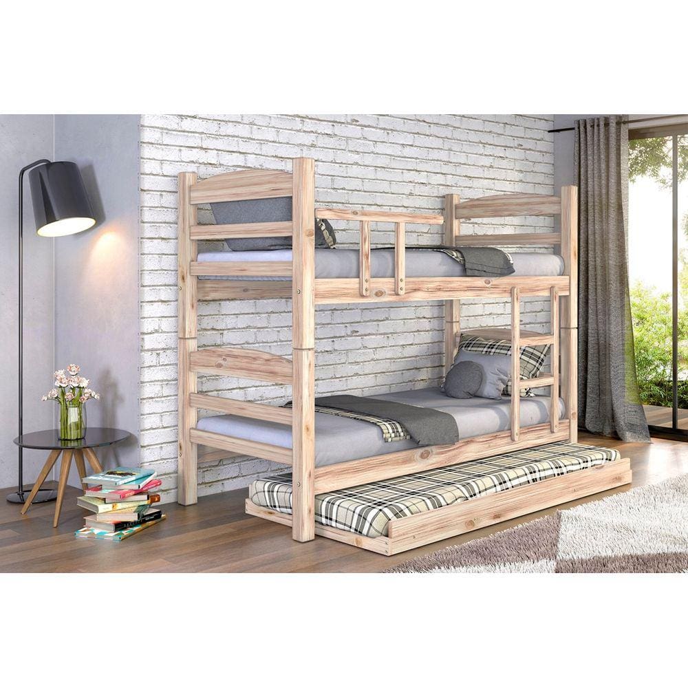 Treliche Beliche Reta com Cama Auxiliar Madeira Maciça Sem Pintura