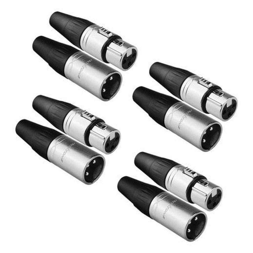 Kit 04 Xlr Fêmea + 04 Xlr Macho 3 Pinos Niquelados Roxtone
