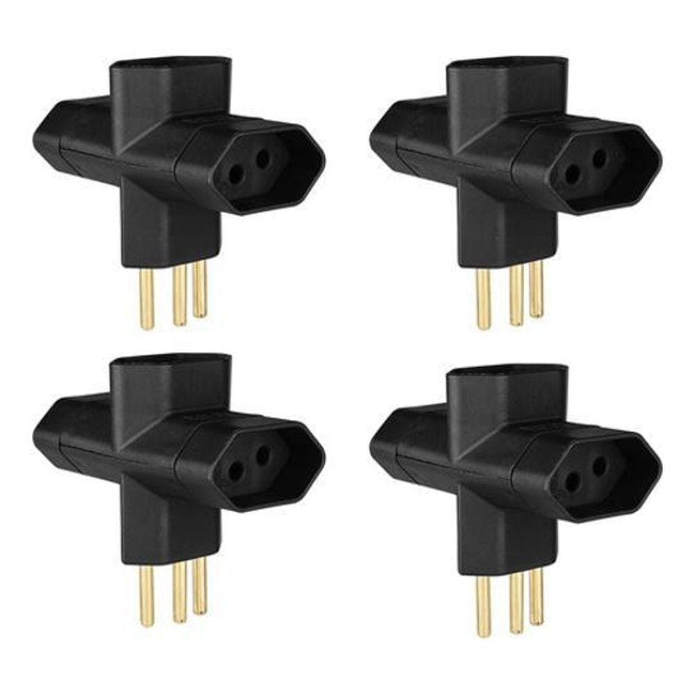 4 Adaptadores T Para Tomada 2P+T 10A Três Polos Margirius