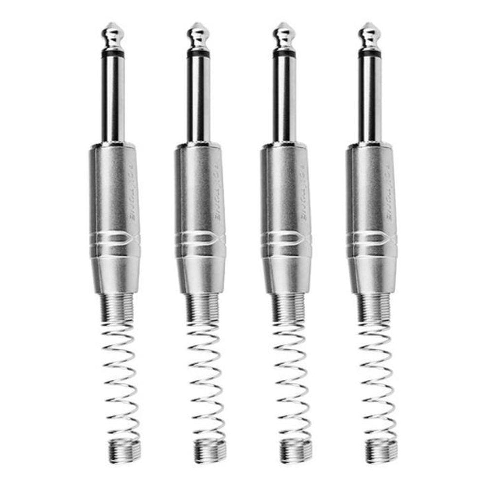 4 Plug P10 Macho Mono Niquelado Com Mola Rj2Pp-Nn Roxtone