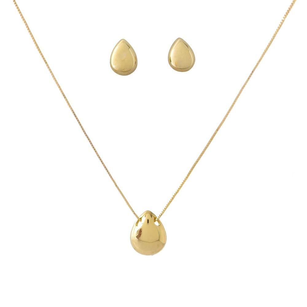 Conjunto Gota Lisa Banhado a Ouro