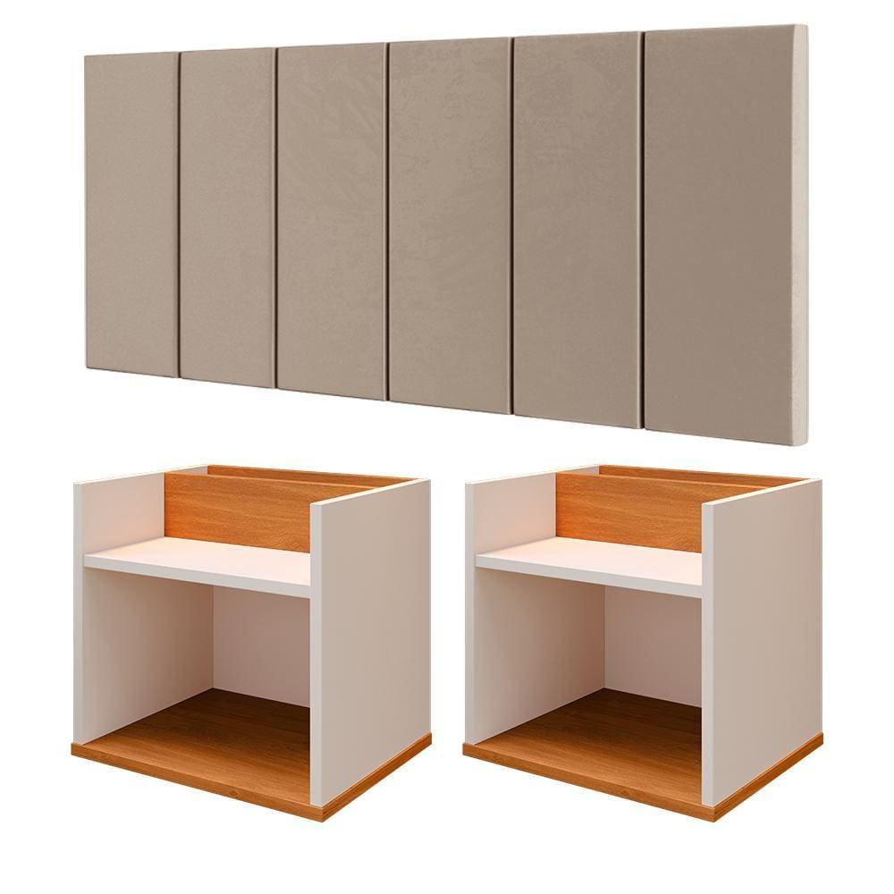 Kit Quarto Casal Completo 2 Mesinhas Suspensa Madri Nicho Decorativo Cabeceira Almofadada Julia Cama Box Queen Size 1,60 - Lojas RPM