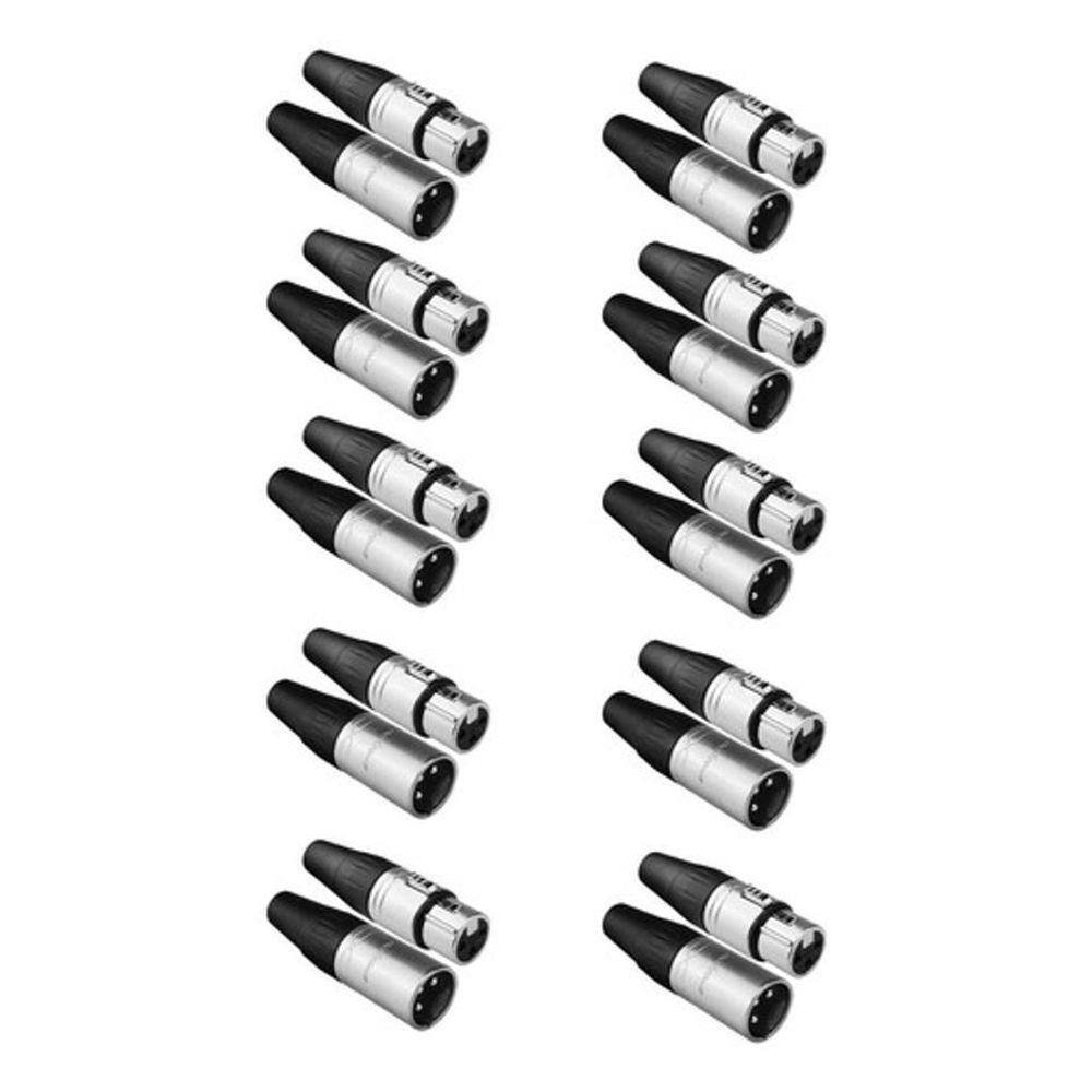Kit 10 Xlr Fêmea + 10 Xlr Macho 3 Pinos Niquelados Roxtone