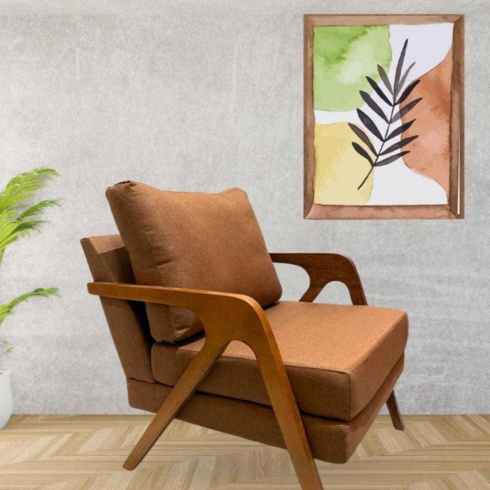 Poltrona Decorativa Braço de Madeira Linho Mona Terracota