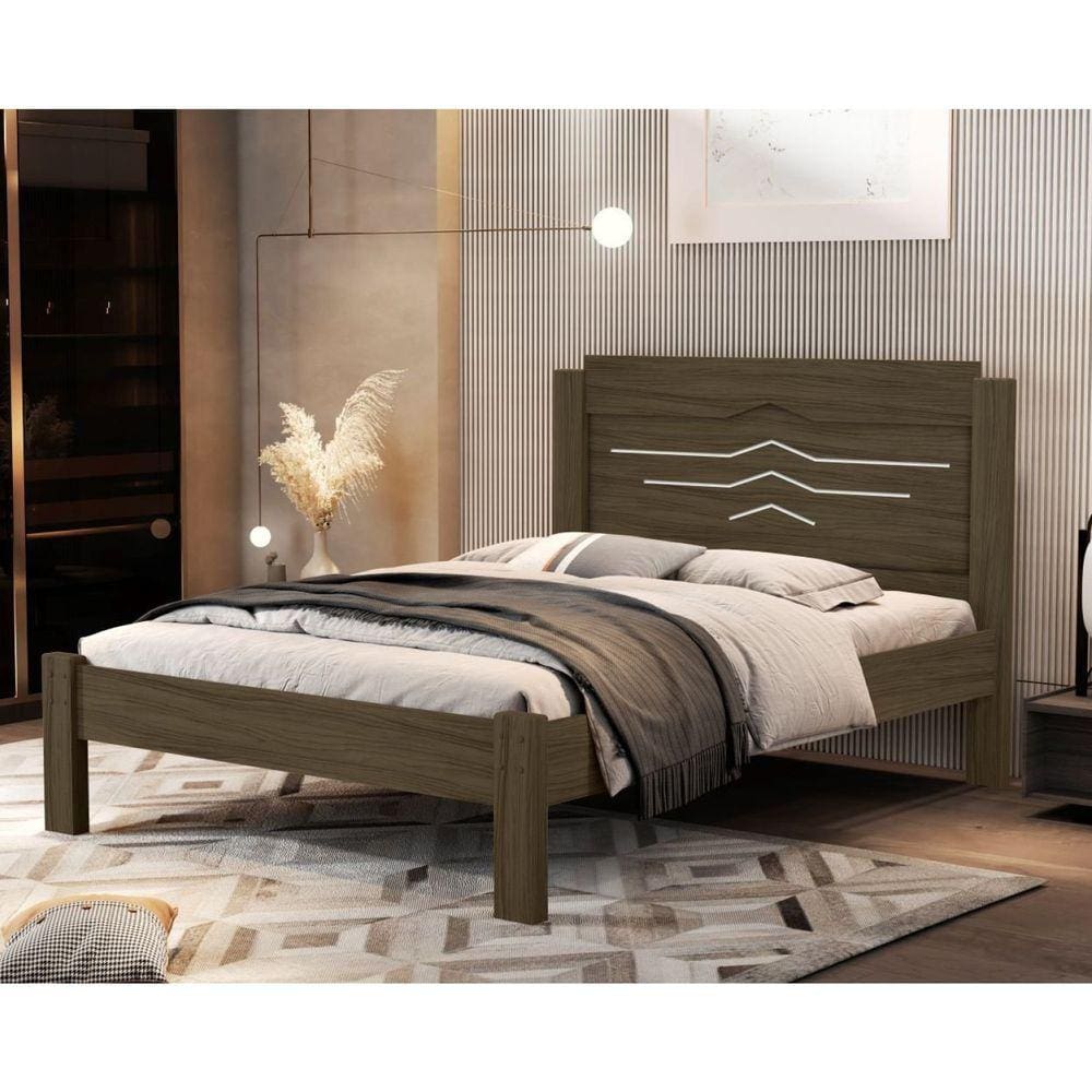 Cama de Casal 100% Mdf 103,5x144x195cm Sofia Castanho/ Off White