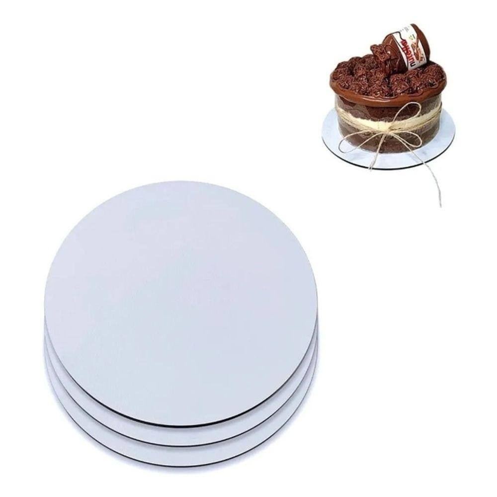 Kit 5 Tabuleiro Cake Board P/ Bolo Redondo Mdf Branco 20cm