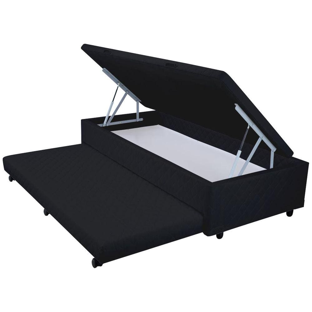 Bicama Box Baú Solteiro Mega Suede Preto 3 em 1 - 078x188